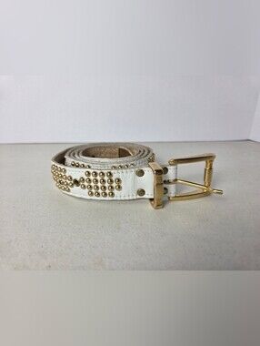 Sand Castle White Belt Studded Gold Buckle Vintage Womens
